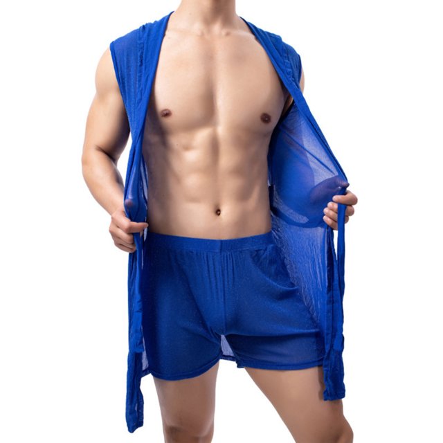Men's Hooded Robe, Soft Lightweight Bathrobe for Men with Pockets, Casual Long Sleeve Lounge Robe for Home, Shower, or Pool