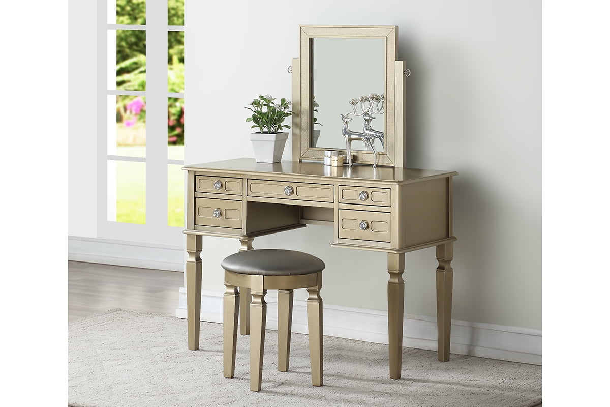 Simple Relax Vanity Table With Stool Set Champagne Walmartcom Walmartcom