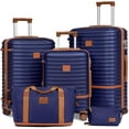 thumbnail image 1 of Joyway - Ensembles de Bagages 5 Pcs ABS Rigide à Roulettes Pivotantes - (Valise Extensible 20 Pouces24 Pouces) Bagage Enregistré 28 Po - Bleu Marine Brun, 1 of 6