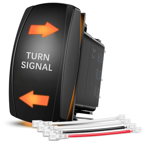 Nilight Turn Signal Switch Amber 4Pin ON Off ON Rocker Switch Laser Etched SPDT Toggle Switches 12V 20A 24V 10A Jumper Wires for Cars RVs Boats Campers Trailers
