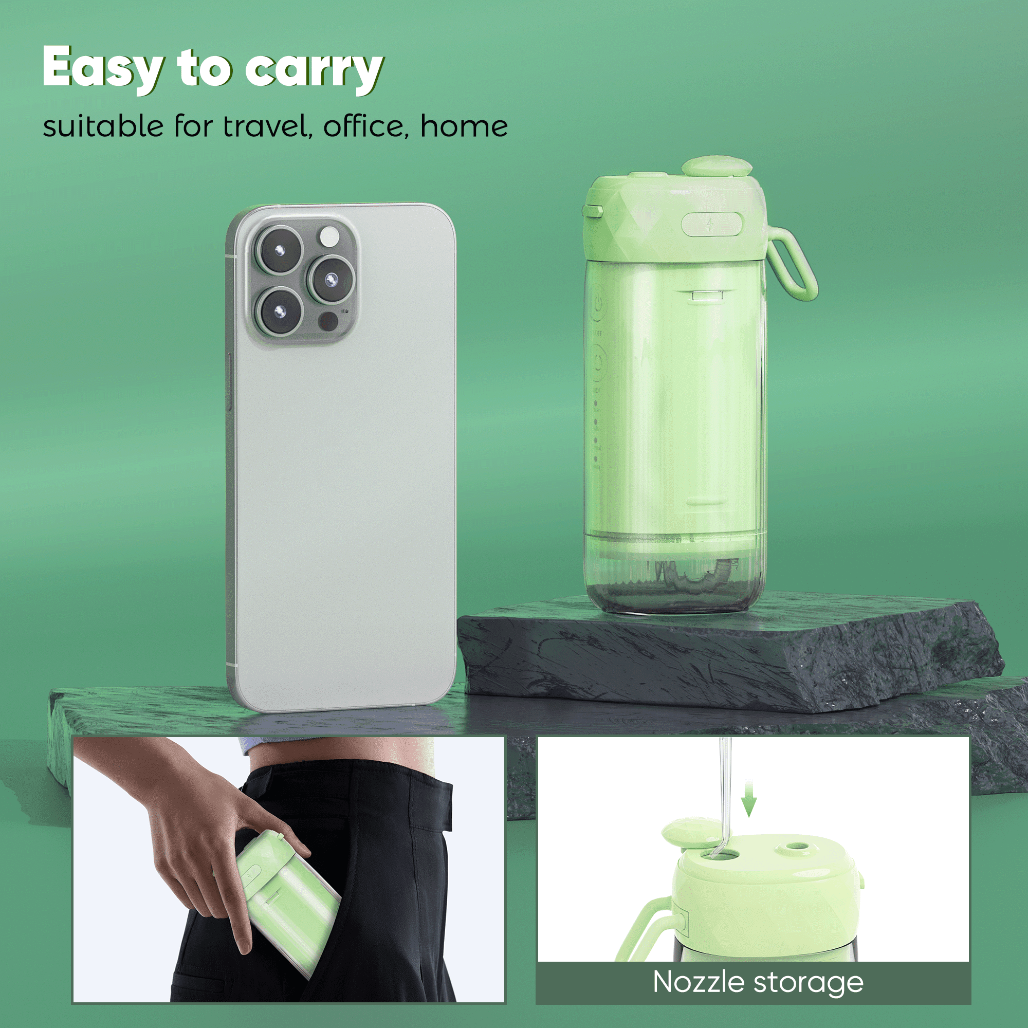 VIIWII Portable Water Flosser for Teeth Mini Cordless Rechargeable with 4 Modes,IPX7 Waterproof,200ML Large Tank,Oral Irrigator for Travel Home Use,Green