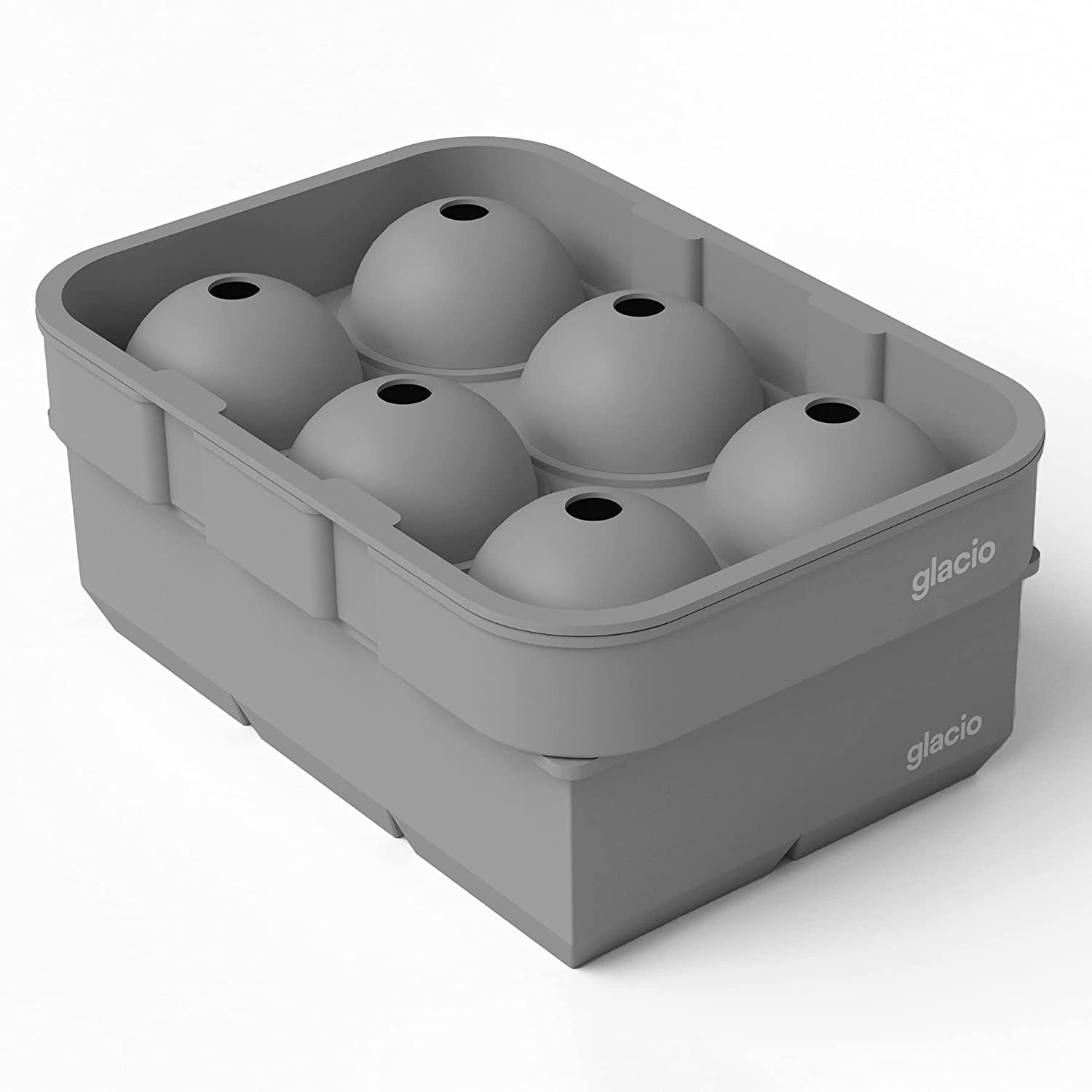 Glacio Ice Cube Molds - Jumbo Square Cube Tray with Lid and 2 Large Sphere Molds, Black