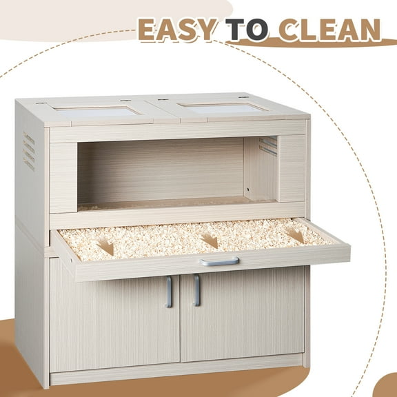 Yesurprise Hamster Habitat Cage, Wooden Hamster Cage with Storage Cabinet & Drawer, Guinea Pig Cage with Openable Top for Small Animal Gerbil Hedgehog Rat