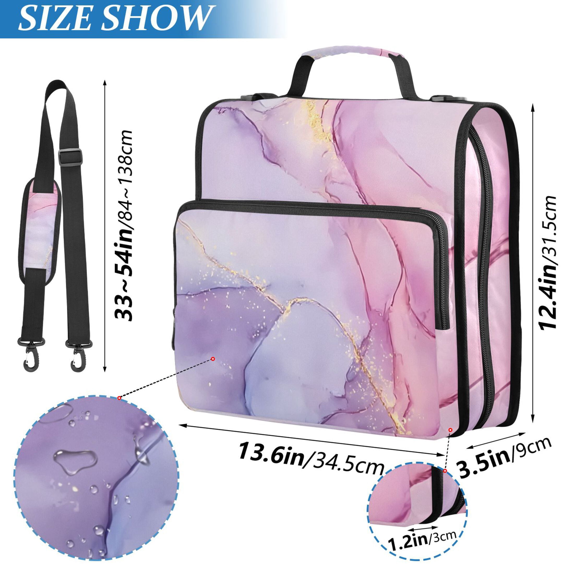3 Ring Zipper Binder with Shoulder Strap Waterproof Trapper Keeper 2 Inch D-Ring 500 Sheets Capacity Dreamy Marble
