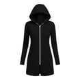 thumbnail image 5 of Women's Hooded Zip Up Swim Cover Up Dress Long Sleeve Quick Dry Beach Coverup with Pockets Side Slit Bathing Suit Robe for Pool Vacation Black,L, 5 of 6
