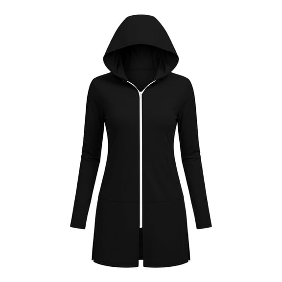 SuTry Sun Protection Jacket for Women UV Cover Up Full Zip Hooded with Side Pockets Split Hem Lightweight Breathable Beach Pool Vacation Jacket
