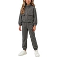 thumbnail image 3 of WAVSUF Girls Sweatshirt Outfits Long Sleeve Jacket and Jogger Sweatpants with Pockets Fall Casual Warm Sets 2 Piece Gray 7-8, 3 of 8