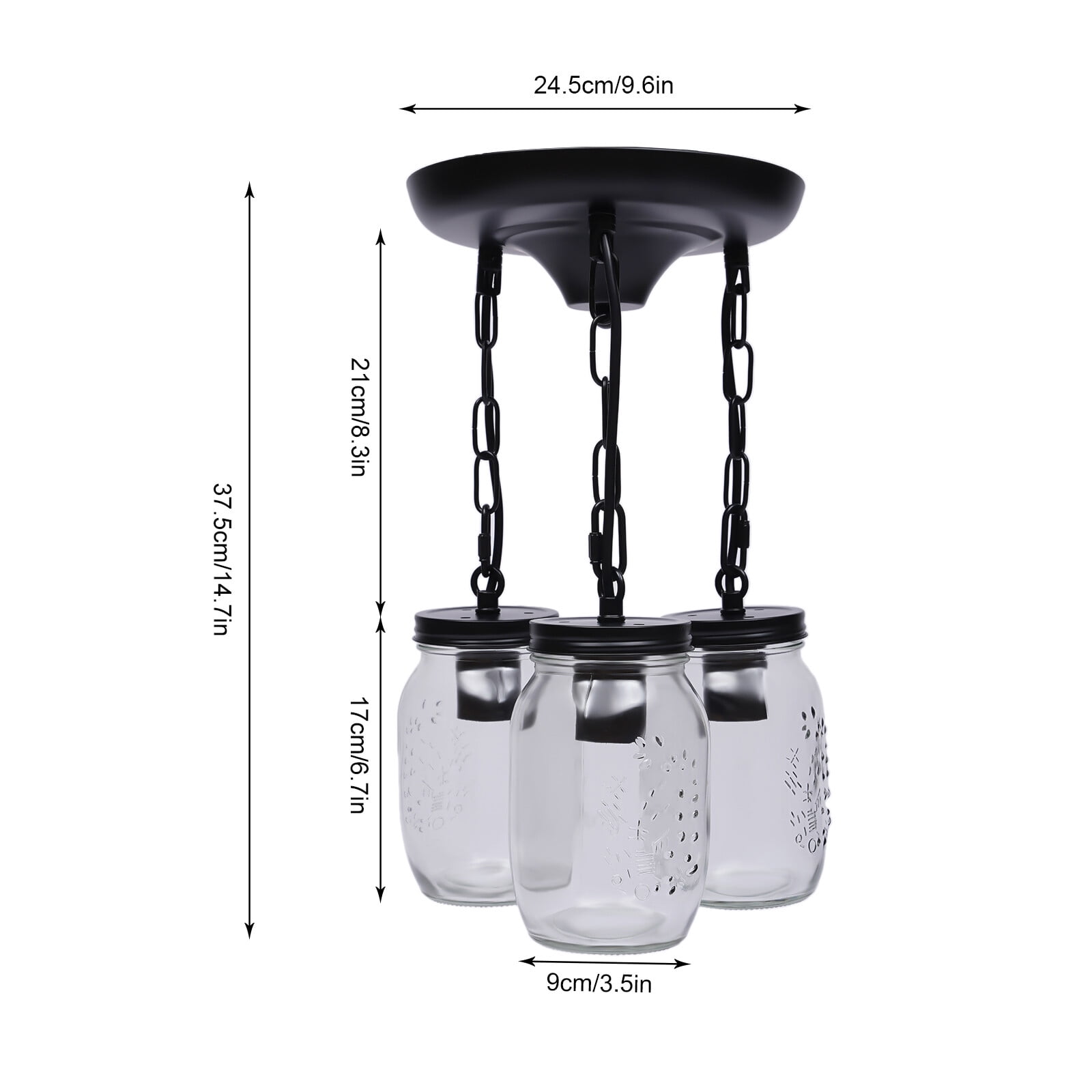 Mason Jar Kitchen Island Light, 3 Heads Pendant Light Fixture, Ceiling Chandelier for Liiving Room