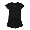 thumbnail image 3 of EnJoCho Girls Summer Outfit 2 Piece Kids Double Sleeve Button T-Shirt Baggy Cotton Elastic Waist Shorts Set Cute Casual Plain Outfit Girls Shirt and Shorts Set Kindergarten Starter Pack, 3 of 6