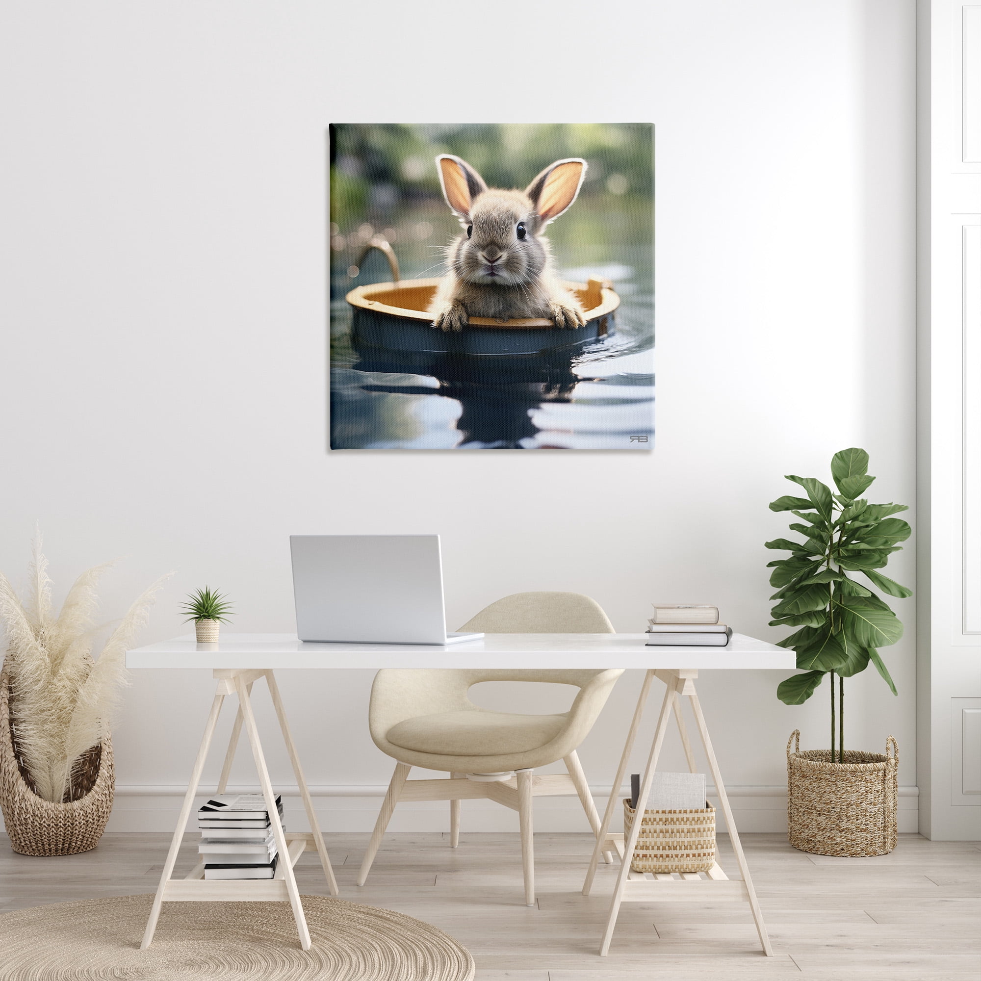 Stupell Industries Bunny in Garden Pond Animals & Insects Painting Gallery Wrapped Canvas Art Print Wall Art, 36 x 36
