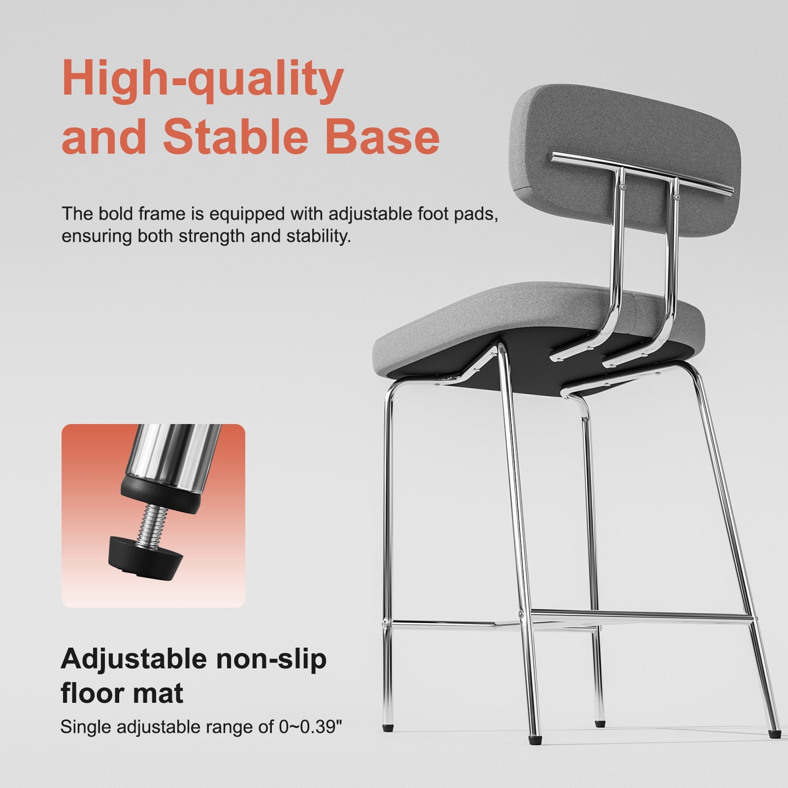 Genpo Counter Height Bar Stools Set of 3, 26" Gray Fabric Kitchen Counter Stools with Backs, Metal Legs, Footrest and Wide Seat, Bar Chairs for Kitchen Island