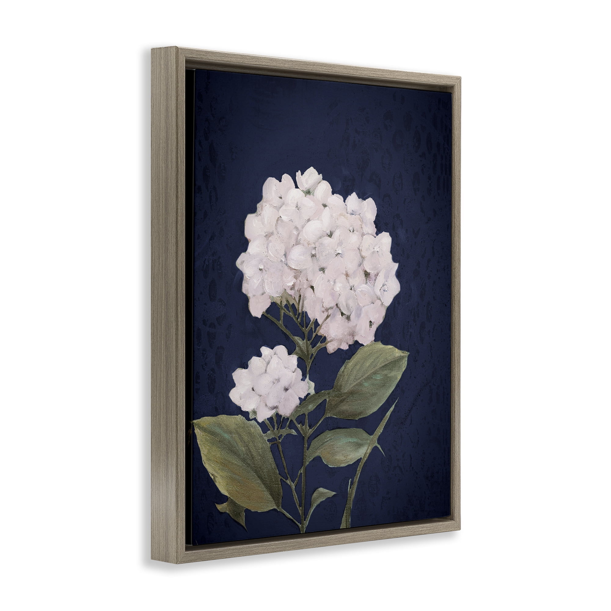 Stupell Industries White Hydrangea Blossom Botanical & Floral Painting Brown Floater Framed Canvas Art Print Wall Art, 25 x 31