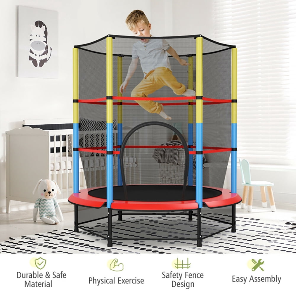 GVN Trampoline, Outdoor Recreational Trampolines,55 Inches Kids Trampoline Recreational Bounce Jumper with Safety Enclosure Net