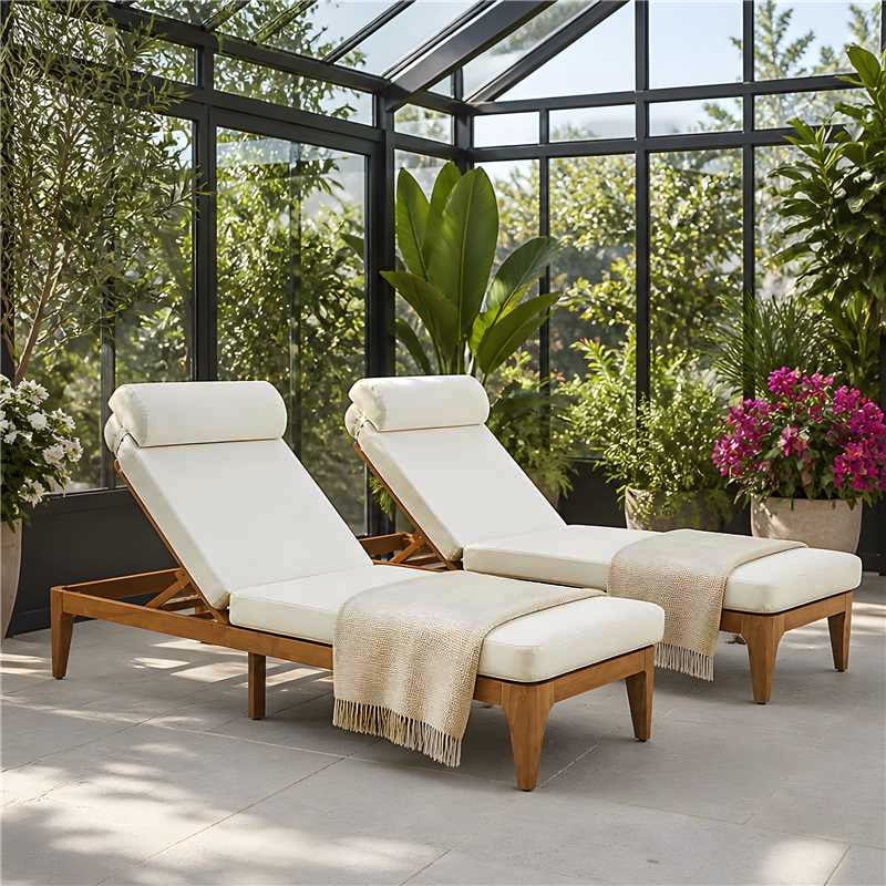 Mintazer Outdoor Chaise Lounge Set of 2, Sun Lounge Chair with Removable Cushion & Head Pillow, Patio Recliner with 4 Gear Adjustable Recliner for Poolside Deck, Natural & Beige