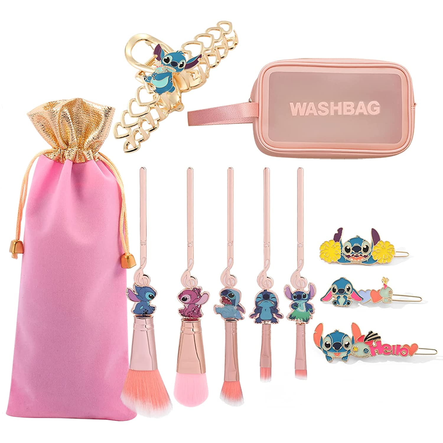 Stitch Makeup Brush Set and Hair Clips, Interstellar Baby Cartoon Theme Creative Cosmetics Brushes Eyebrow Makeup Tool Brush Set for Young Girl Women Stitch Makeup Brush Set and Hair Clips, Interstellar Baby Cartoon Theme Creative Cosmetics Brushes Eyebrow Makeup Tool Brush Set for Young Girl Women