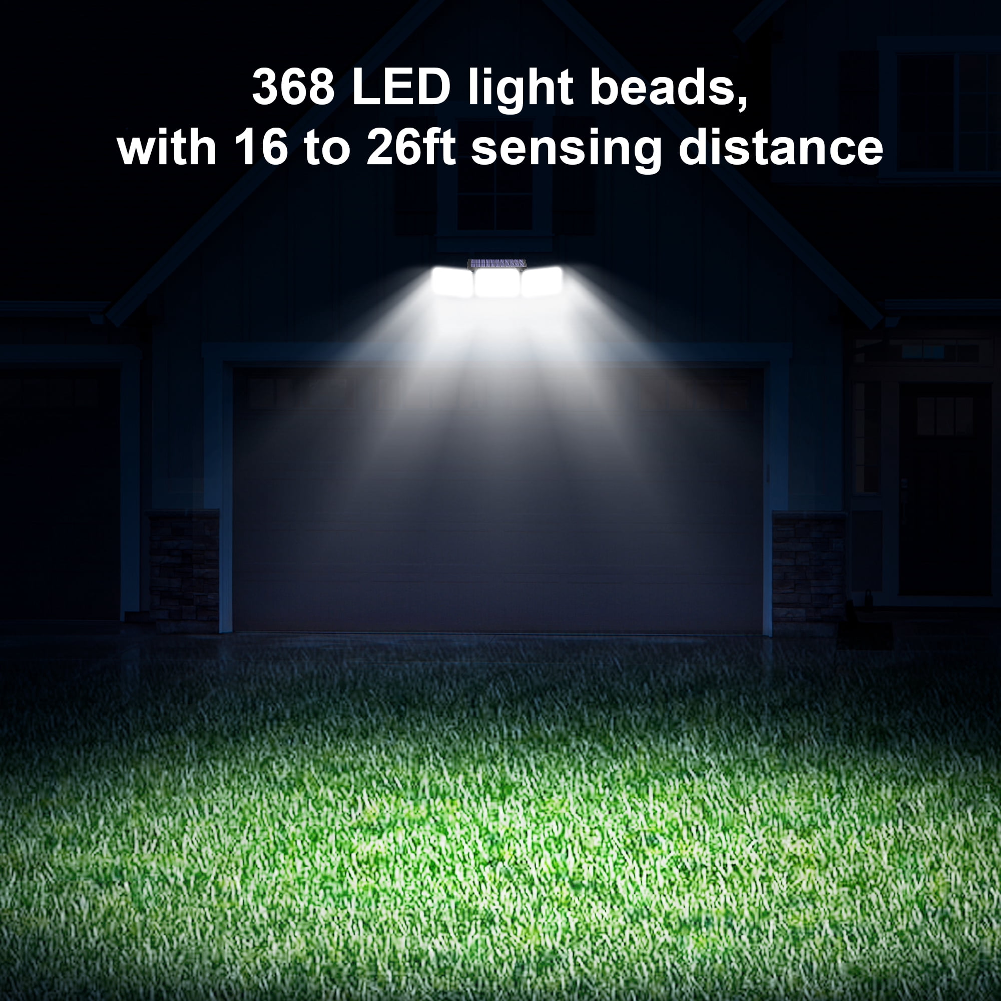 DAYBETTER Solar Outdoor Lights,368 LED Motion Sensor Outdoor Lights,3 Adjustable Heads Security   Lights,IP65 Waterproof,270°Wide Angle Flood Wall Light with 3 Modes for Porch,Yard,4 Pack