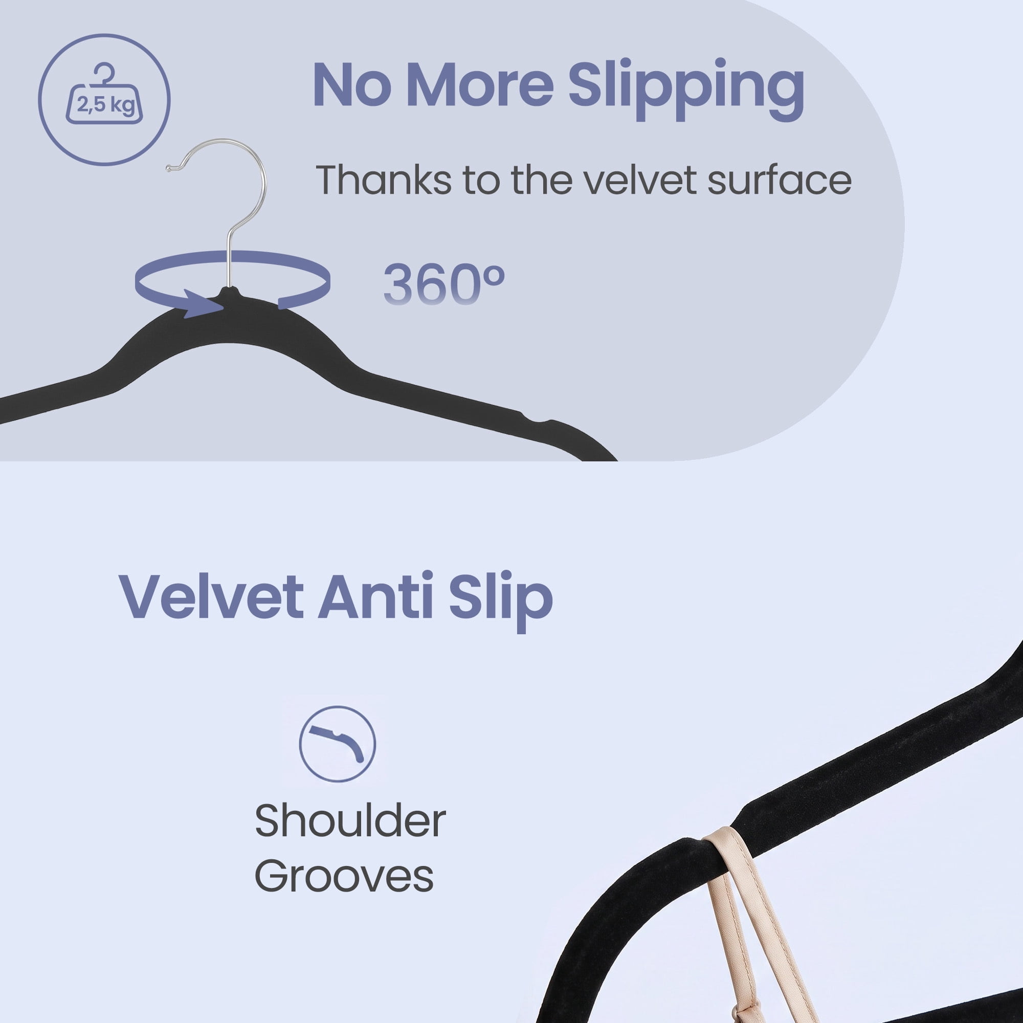 Ledrem 50-pack Adjustable Velvet Hangers with Movable Clips, Black