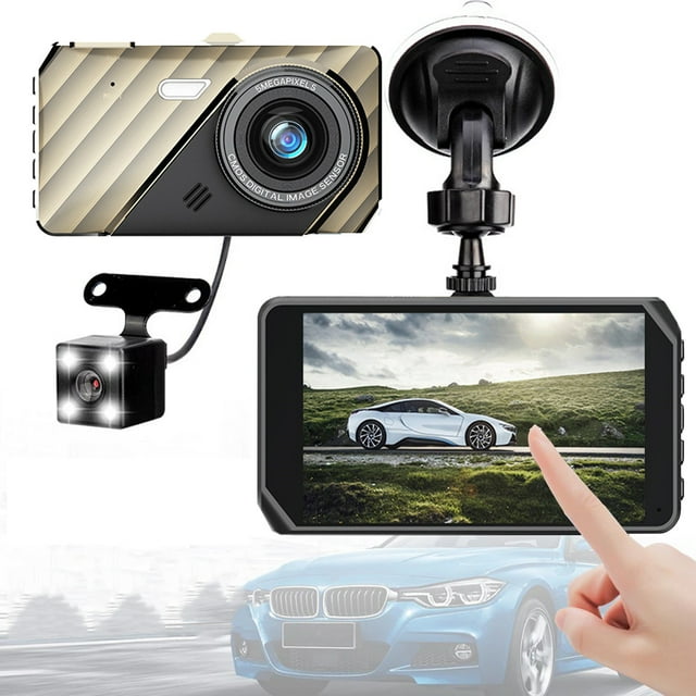 Kbndieu Dash Cam Smart Touchcontrol Écran HD 4 Pouces Dash Cam Enregistrement Double avant et Arrière Image Inversée Grand Angle 170° Détection de Mouvement Capteur g Surveillance de Stationnement 24H Essentiels pour la Maison