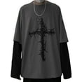 thumbnail image 1 of Diconna T-Shirt Punk pour Femmes, Col Rond, Manches Longues, Imprimé Croix Vintage, 1 of 9