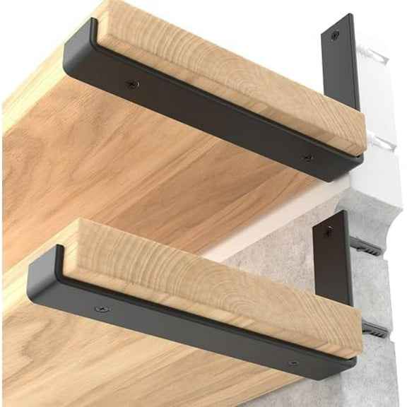 8 inch Shelf Brackets 12-Pack ,1/5 inch Thick Heavy Duty Industrial Bracket for DIY Floating Shelf Support, Black Coated Wall Shelf Support, 7.25” x 4” x 1.5”