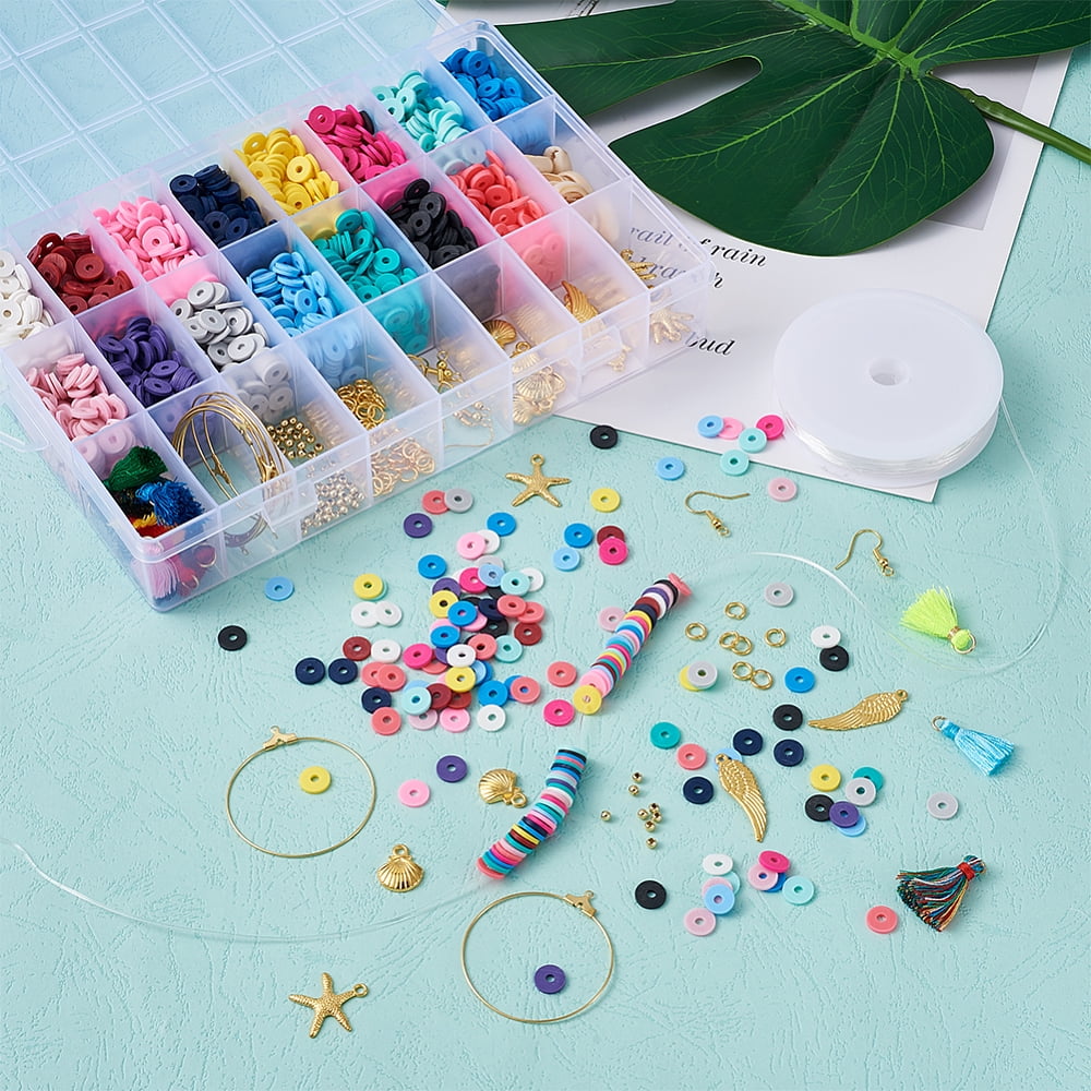 DIY Jewelry Set Making with Handmade Polymer Clay Heishi Beads Cowrie Shell Beads Alloy Pendants Brass Beads & Earring Findings Elastic Crystal Thread Nylon Thread Tassel Pendant 190x130x36mm