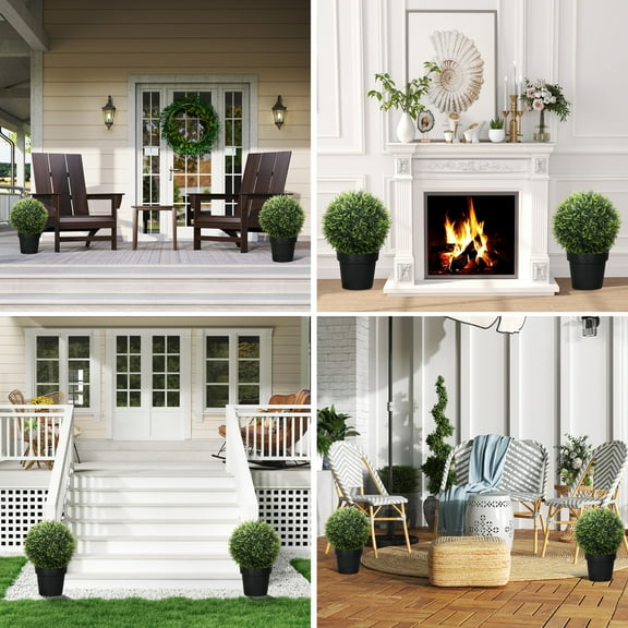 HOMCOM 17.7" Artificial Plant Topiary Balls, Set of 2 Indoor Outdoor Fake Plants for Home Office, Living Room Decor