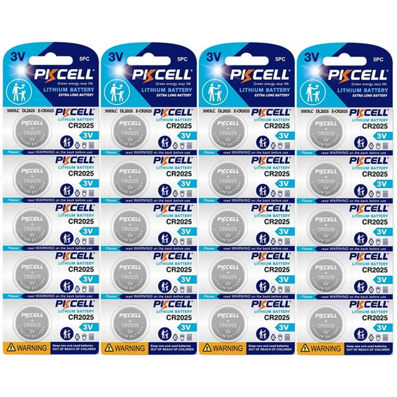 PKCELL CR2025 Battery, 3V Lithium KCR2025 5003LC Button Coin Batteries Count 20pcs