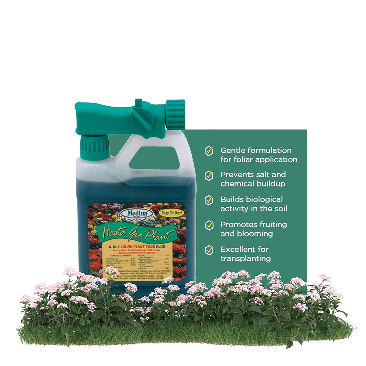 HastaGro Plant Food 6-12-6 RTS- Three Products in One - 32 fl oz Hose-End Sprayer Bottle by Medina