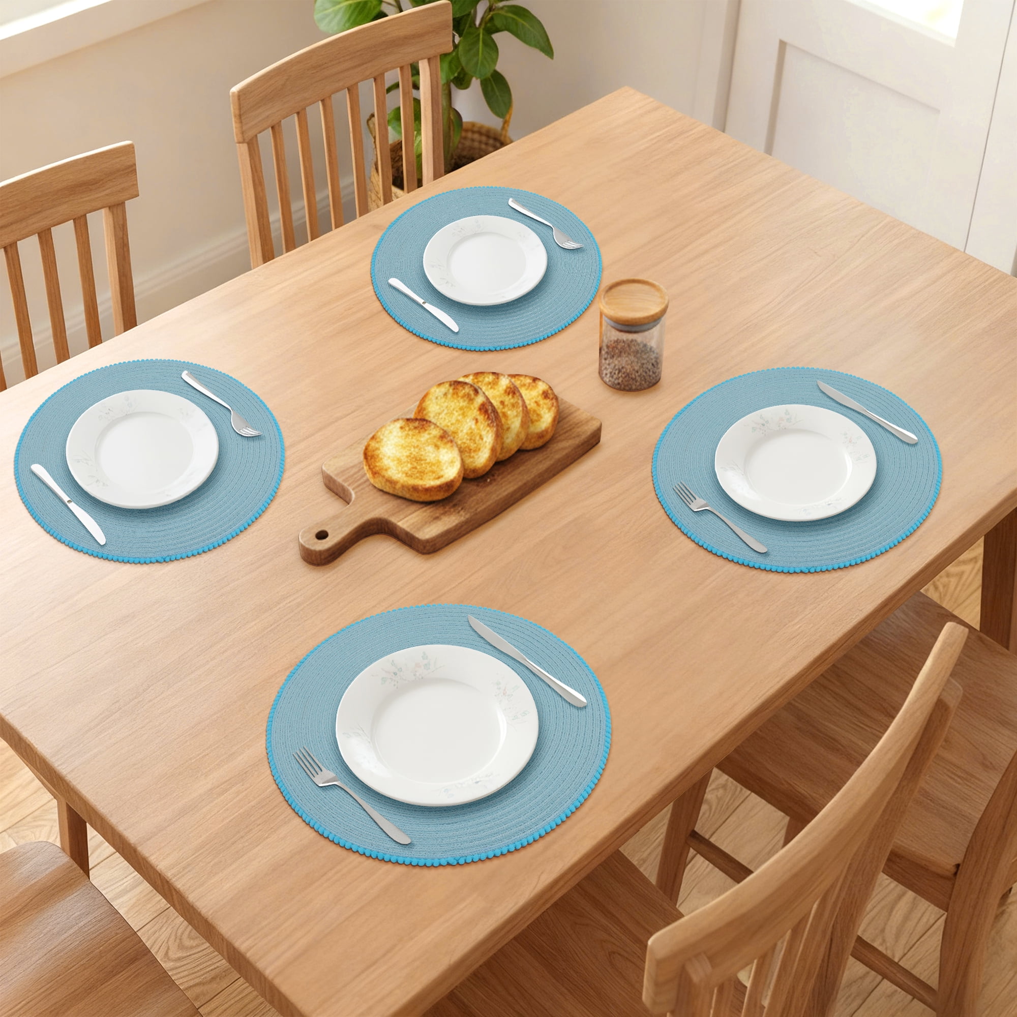 Unique Bargains Rustic Round Placemats 6Pcs Woven Placemats Blue 15x15inch