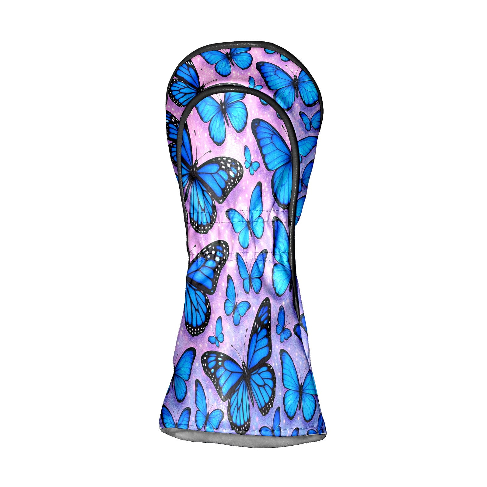 Golf Club Head Covers - Blue Butterflies Design, Premium PU Leather Driver Hybrid Headcovers with Velvet Lining, Waterproof Golf Gifts for Men Women