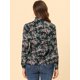 thumbnail image 4 of Allegra K Camisa de manga larga con cuello simulado con volantes y botones florales para mujer Negros XS, 4 of 5