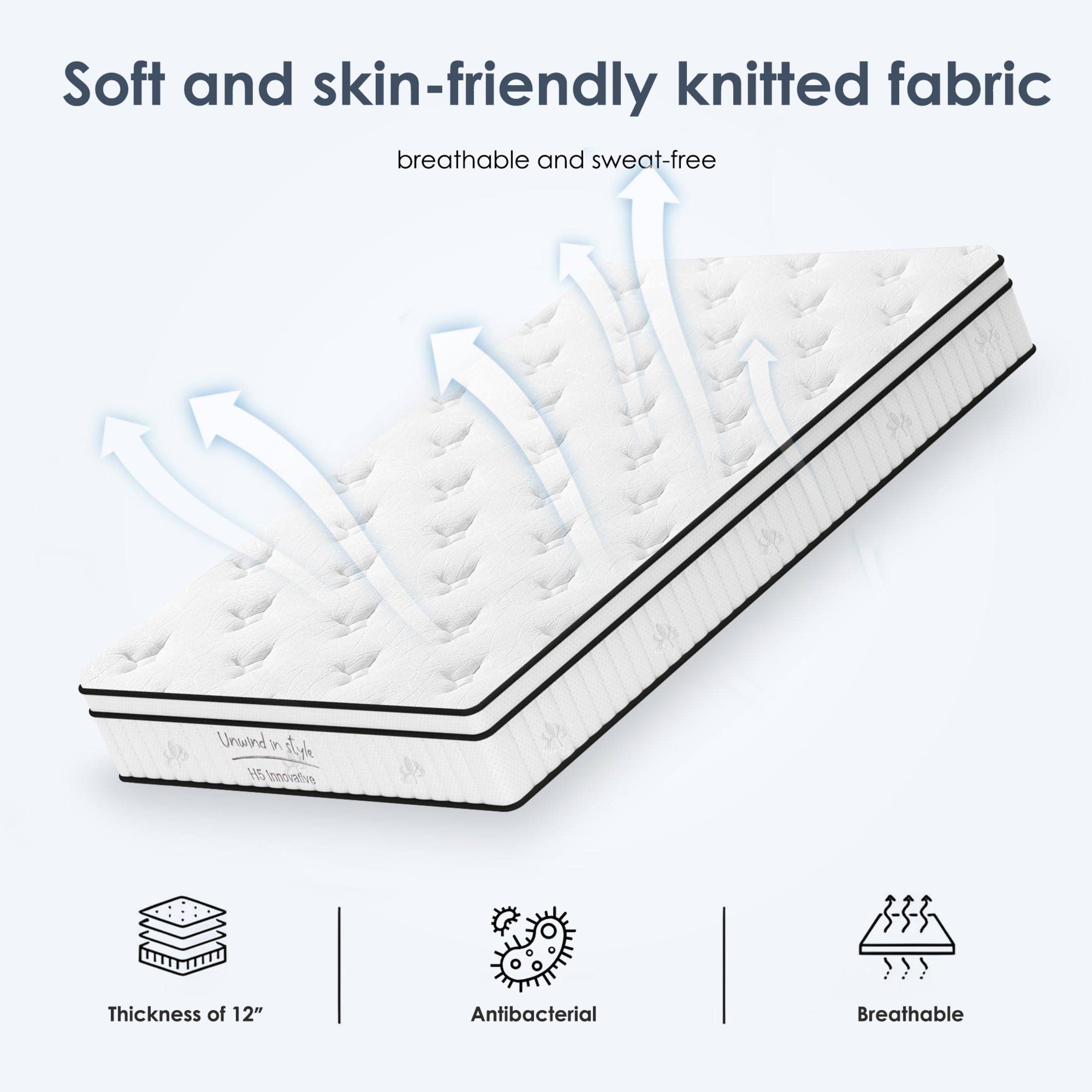 Noble House Full 12" Hybrid Mattress, Pocketed Innerspring Memory Foam Mattress, Medium Firm, White
