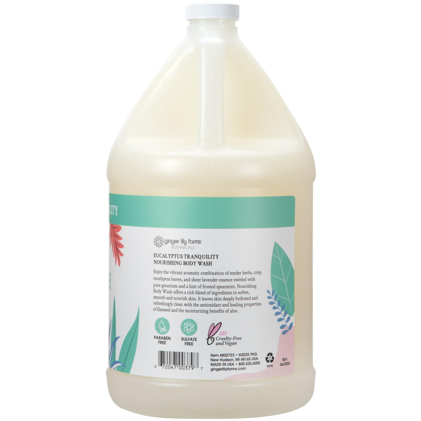Ginger Lily Farms Botanicals Nourishing Body Wash, Eucalyptus Tranquility, 100% Vegan & Cruelty-Free, 1 Gallon (128 fl oz) Refill