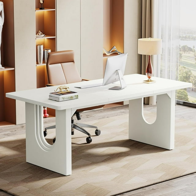 Tribesigns 70.9" Modern Executive Desk, Wood Large Office Computer Desk for Home Office, White