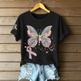 thumbnail image 5 of Puliio Womens Butterfly Ribbon Print T Shirt Short Sleeve Casual Awareness Summer Daily Tee, 5 of 5