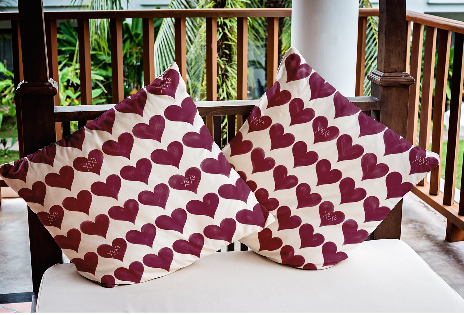 18"x18" Simply Daisy Valentines XOXO Colored Hearts Poly Indoor/Outdoor Pillow, Magenta Qty 1