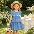 thumbnail image 6 of MGDXOX Girls Sleeveless Denim Dress with Ruffle Sleeves and Tulip Applique Tiered Skirt Casual Flared Swing Dress Light Blue 2 Years, 6 of 9