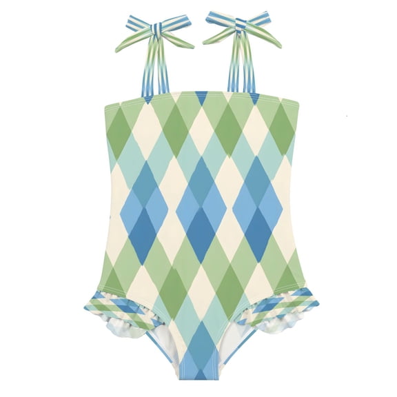 DIXRUYEE Swimsuit One Piece swimwear Blue Green Plaid of Pattern