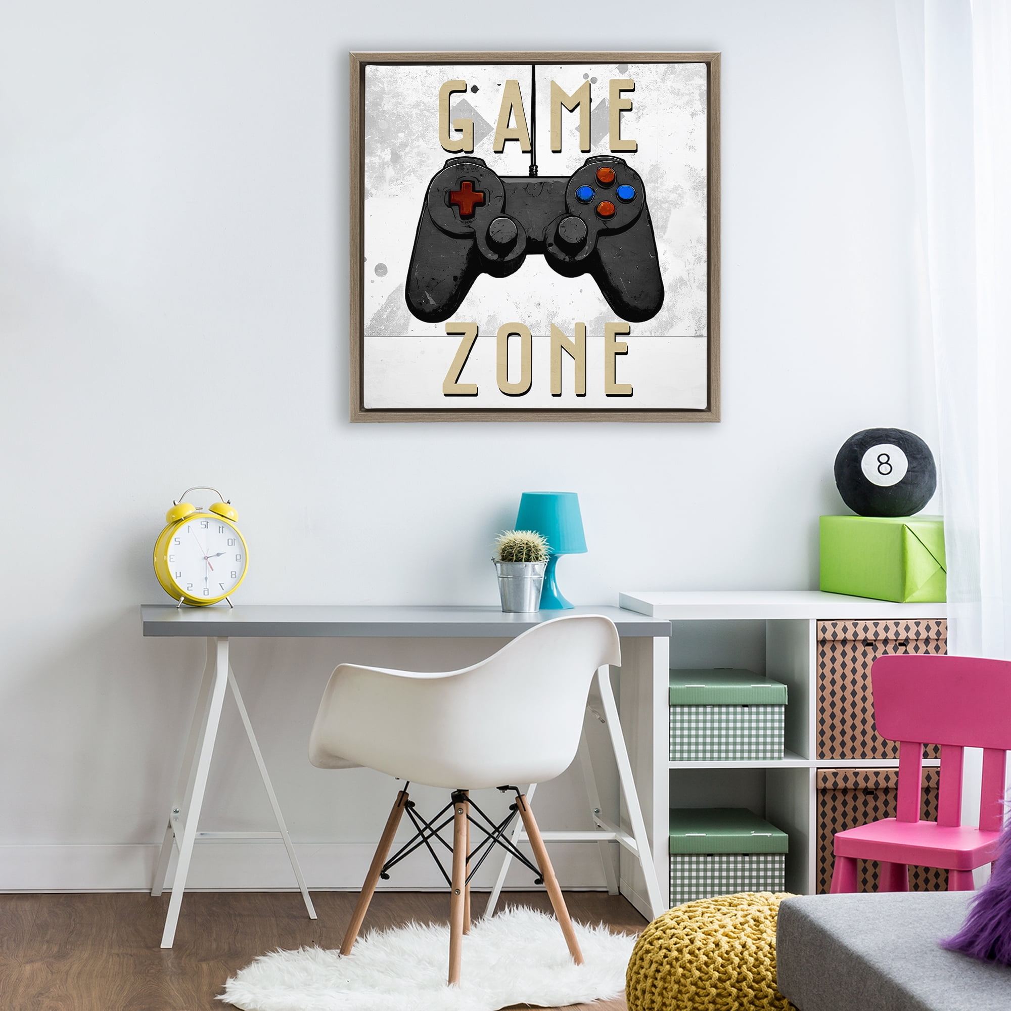 Stupell Industries Game Zone Control Brown Framed Floater Canvas Wall Art, design by Kim Allen