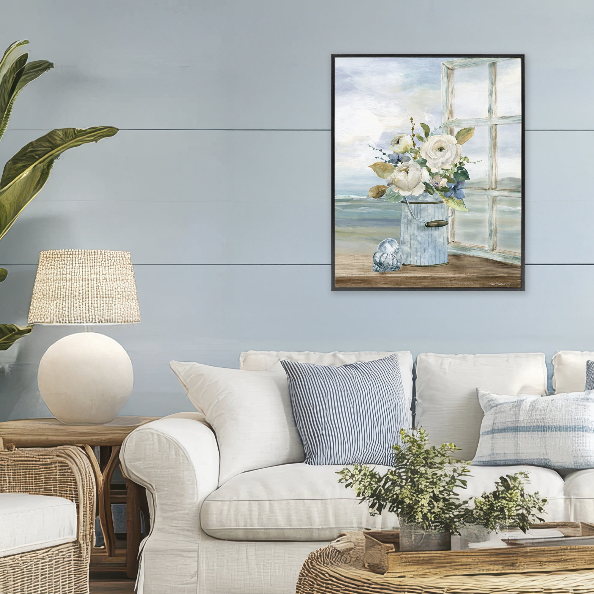 Stupell Industries Seaside Florals on Windowsill Black Framed Giclee Art, design by Carol Robinson