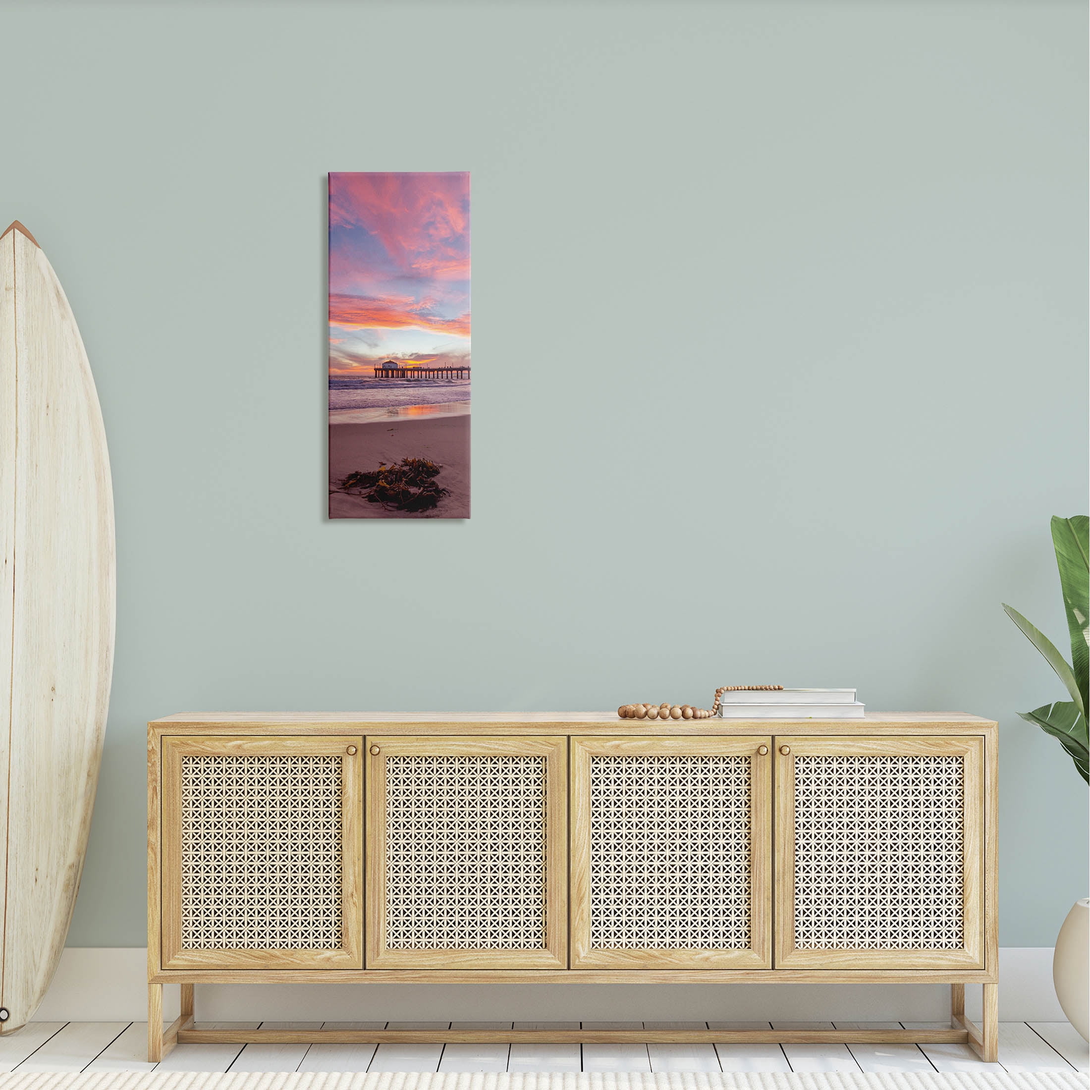 Waterfront Dock Sunset Reflection Coastal Photograph Gallery Wrapped Canvas Print Wall Art