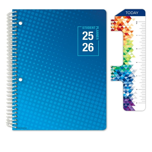 Global Datebooks Dated Academic Planner 2025-2026 7" x 9" Weekly and Monthly Student Calendar August 2025 - June 2026, Includes Ruler/Bookmark and Planning Stickers (Matrix Style - Halftone Blue)