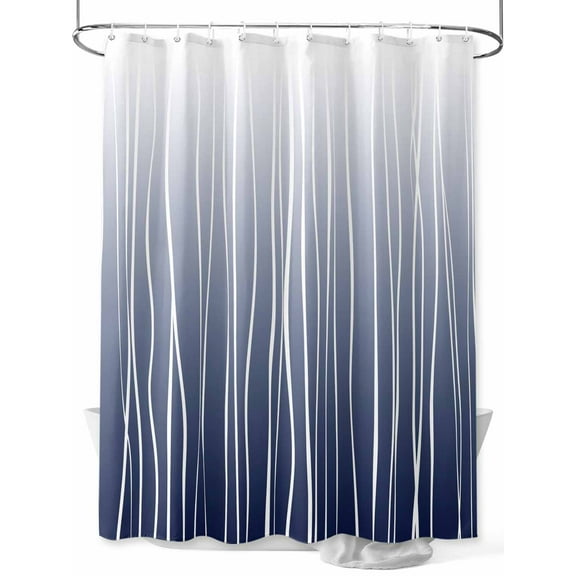Fsddascl Blue White Shower Curtain Set - 48" x 72" Washable Bathtub Curtain with 12 Hooks, Ombre Gradient Striped Minimalist Texture Waterproof Fabric Stall Shower Curtains for Bathroom/Bathtub