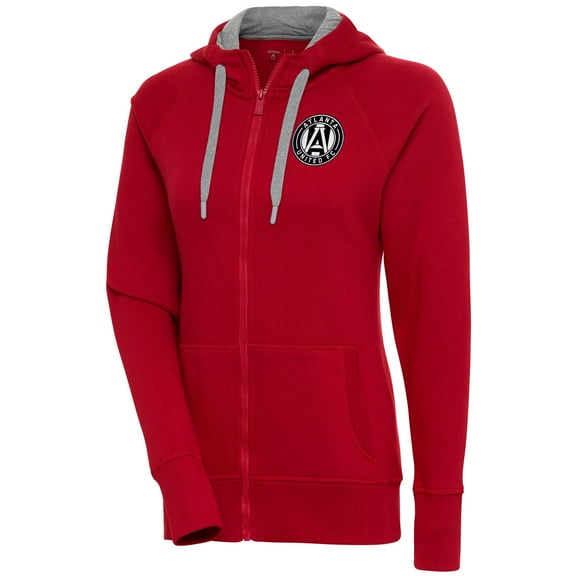 Women's Antigua Red Atlanta United FC Brushed Metallic Victory Raglan Full-Zip Hoodie
