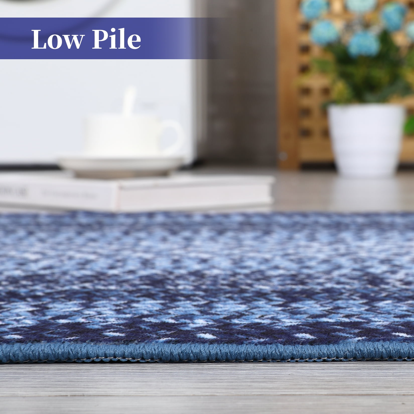 CAROMIO 8' x 10' Modern Rugs for Bedroom Imitation Braided Pattern Soft Geometric Living Room Carpet, Navy