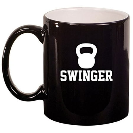 

Ceramic Coffee Tea Mug Cup Swinger Kettlebell Funny Workout Fitness (Black)