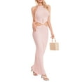 thumbnail image 3 of JYYYBF Women Long Bodycon Dress Solid Color Tie-Up Halter Neck Sleeveless Backless Dress Summer Waist Cutout Party Knit Dress, 3 of 9