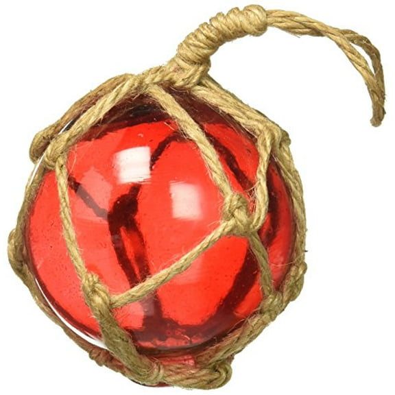 Handcrafted Nautical Decor Red Japanese Glass Ball Fishing Float with Brown Netting Decoration Christmas O