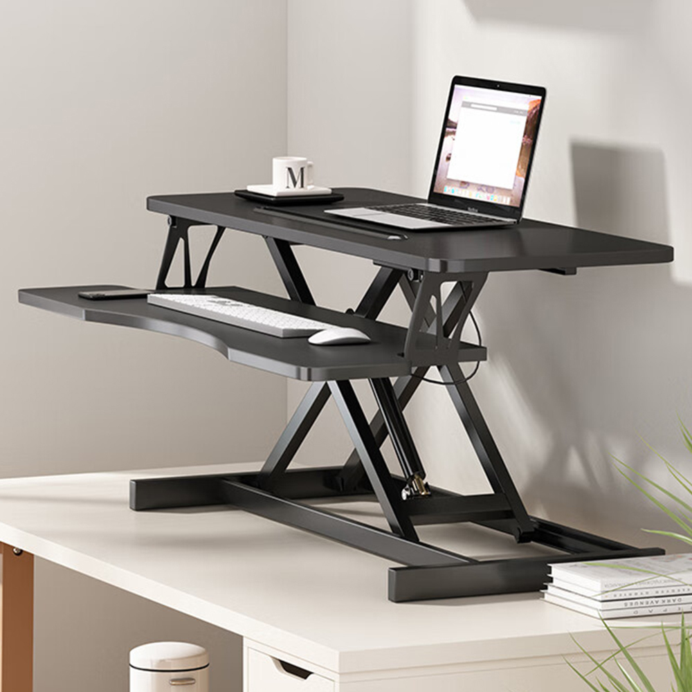 32 Inch Desk Converter, Height Adjustable Sit to Stand Riser, Dual Monitor and Laptop Workstation with Wide Keyboard Tray,Black