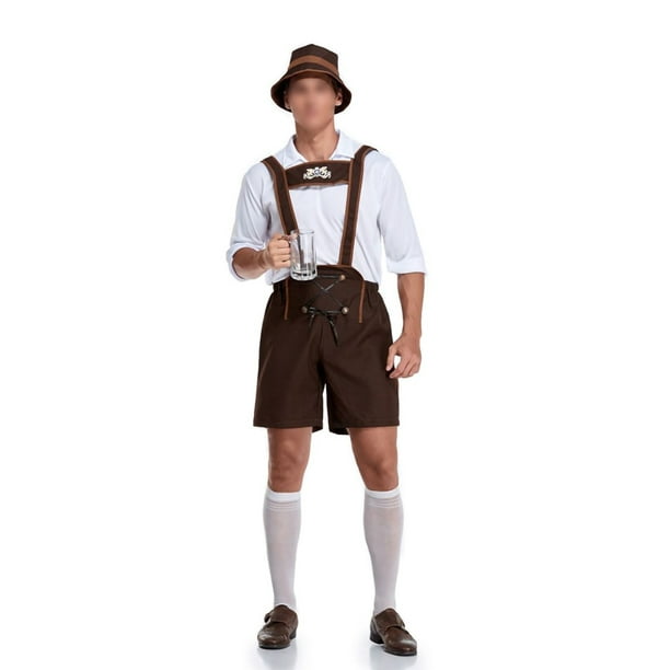 MAWCLOS Mens Oktoberfest Outfits V Neck Lederhosen Sets Long